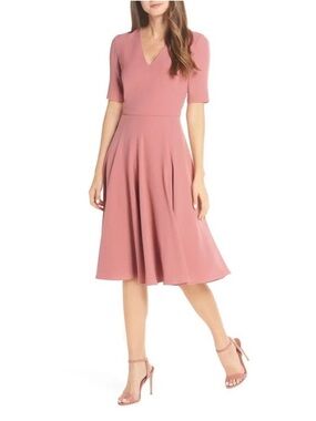 Gal Meets Glam Julia Edith City Crepe Fit & Flare Midi Dress Uptown Pink Size 4